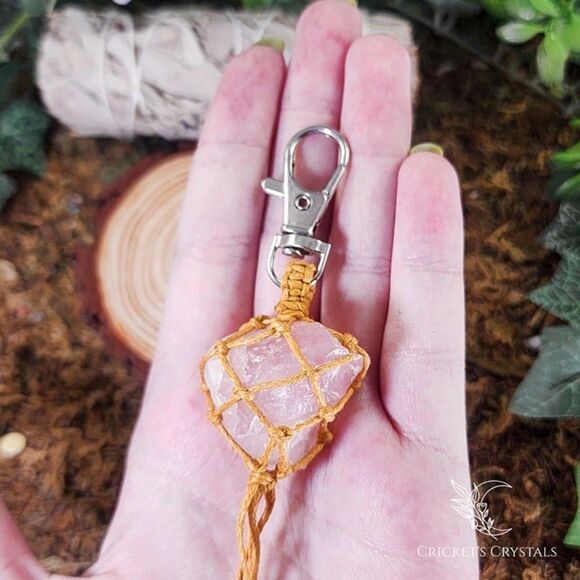 Raw Rose Quartz Crystal Keychain #16 - Picture 2 of 2